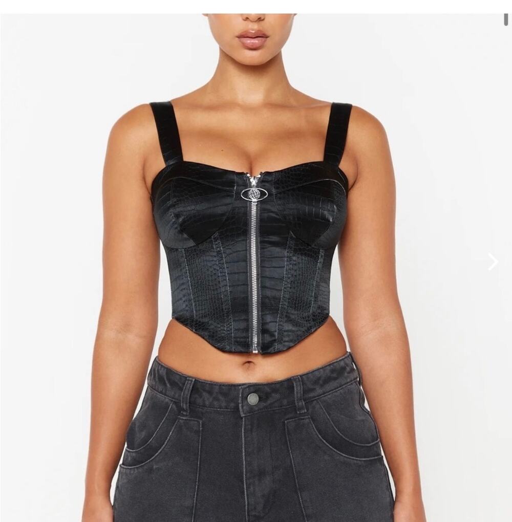 Luxe to Kill Black Croc Globe Corset Top Size US 4 NWT